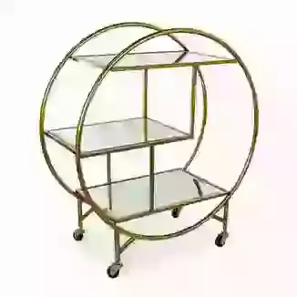 Art Deco Gold Drinks Trolley With 3 Mirrored Glass Shelves